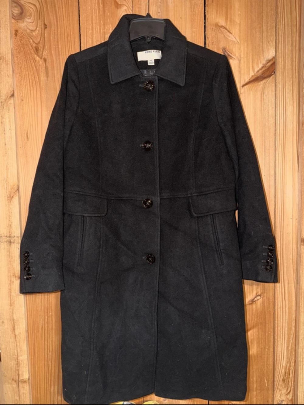 Anne Klein Black Classic Wool-Blend Trench Coat